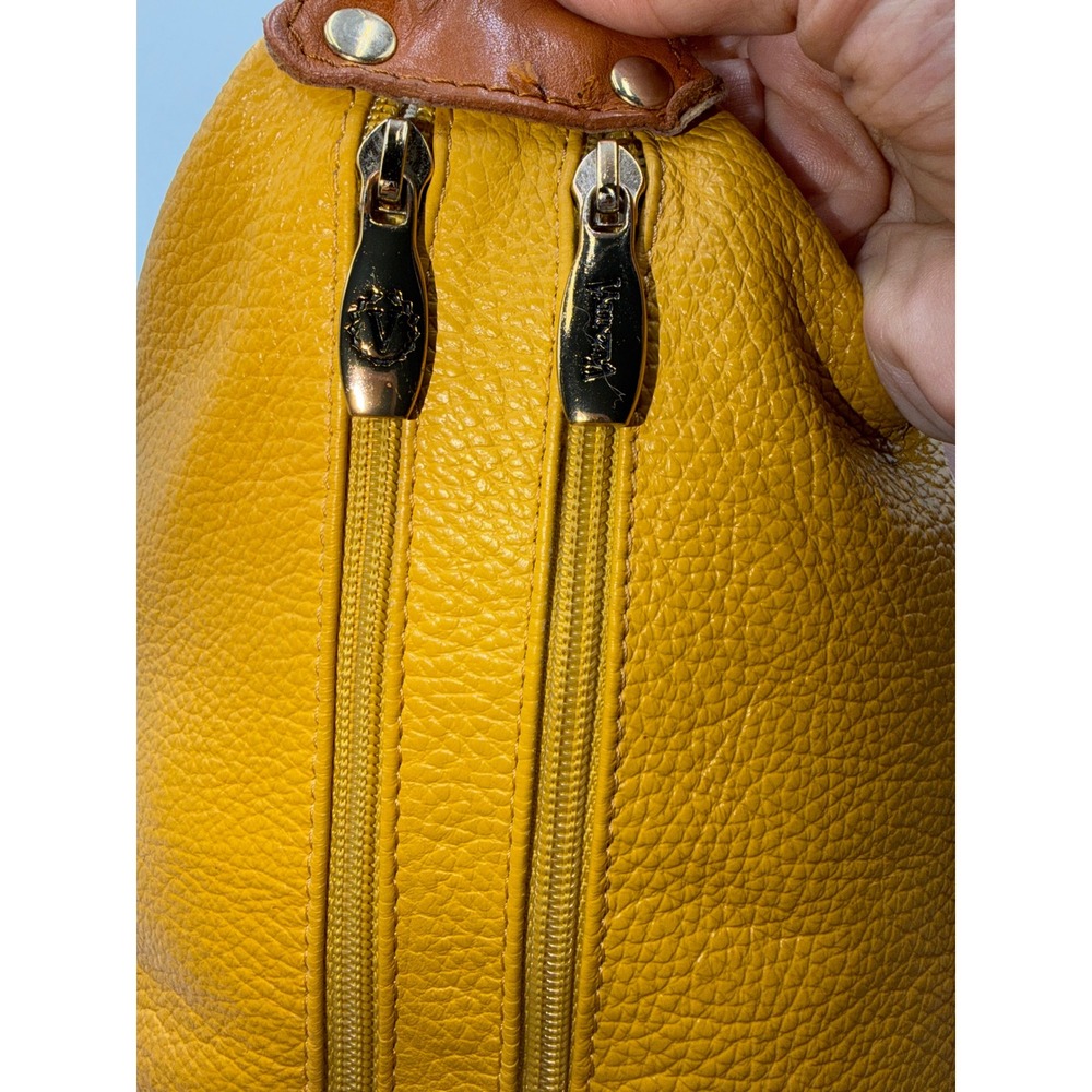 Valentina Italia Leather Shoulder Bag Mustard Yellow Cognac Brown Gold Hardware - Picture 15 of 16